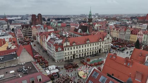 Wroclaw Medieval market square aerial cityscape of Poland City