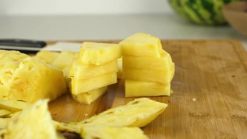 Close Up of Freshly Cut Pineapple Chunks