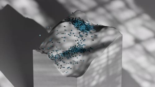 Minimalist 3D Loop of Exploding Spheres in Soft Light Environment