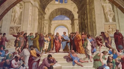 Raphael's masterpiece The School of Athens fresco in the Vatican Museums