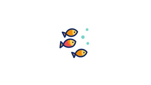 Minimalist Animated Fish Swimming with Bubbles