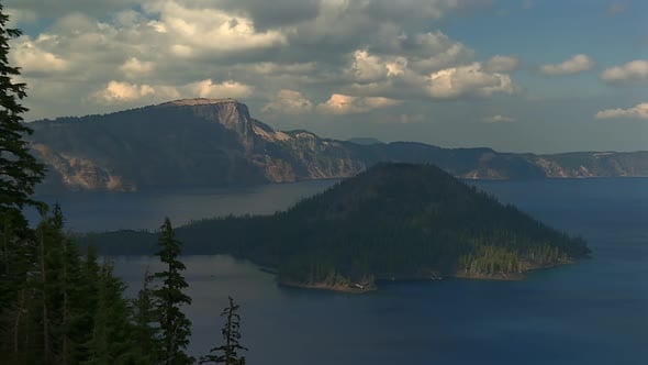 Wizard Island and Crater Lake with Rugged Cliffs, Nature Stock Footage ...