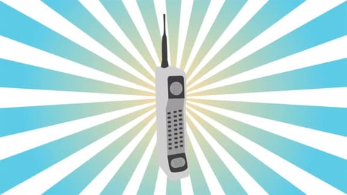 Retro Cell Phone Animation with Sunburst Background