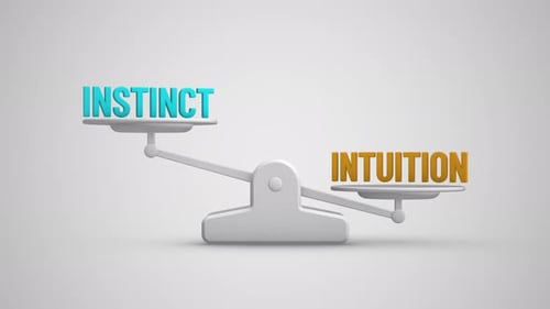 Instinct vs Intuition balance scale looping animation