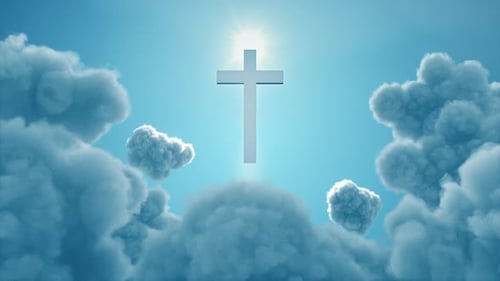 Heavenly Cross Symbol with Moving Clouds Background