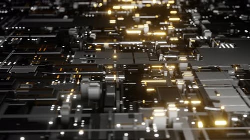 Futuristic Circuit Board Animation with Glowing Lights and Digital Connections