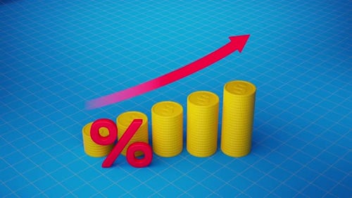 Animated Bar Chart with Golden Coins and Percentage Increase
