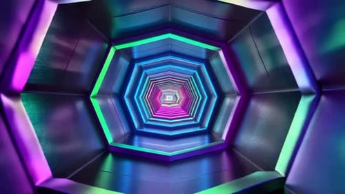 Glowing Cyberpunk Hexagon Corridor Motion Graphics