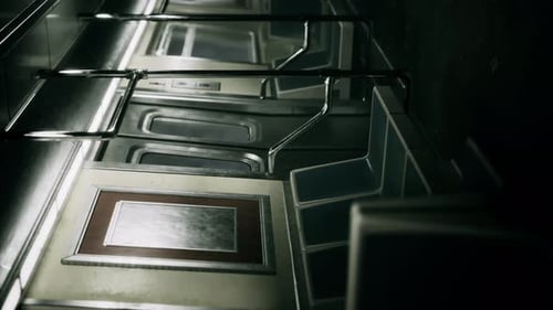 Vertical Empty Metal Subway Train in Urban Chicago