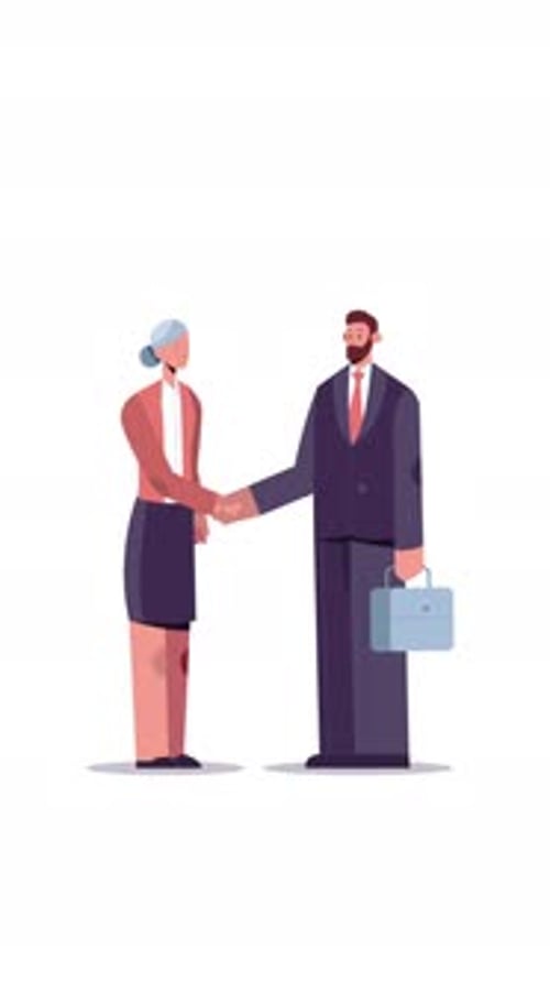 Animated Business Handshake in Flat Design Style