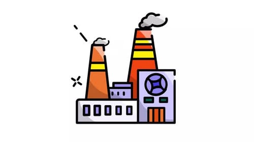 Animated Flat Design Factory Icon Emitting Smoke