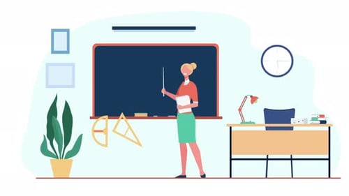 Flat Design Animation: Teacher Explaining Lesson in Classroom