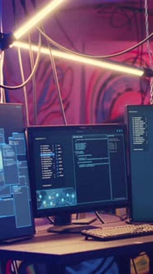 Vertical Video PC Monitors in Empty Warehouse