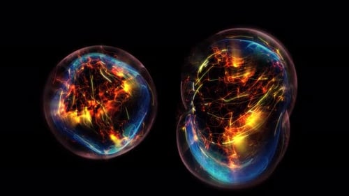 Abstract Futuristic Glowing Spheres Dividing and Merging Background