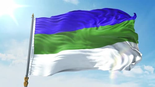 Animated Flag Waving in Realistic Blue Sky Background