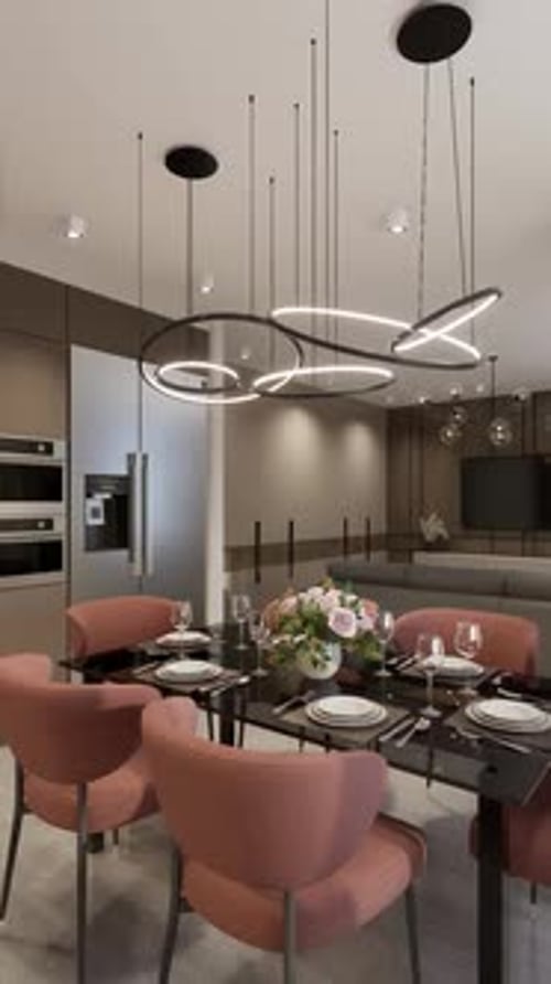Renderización 3D. La cámara sobrevuela un estudio moderno. Formato vertical para un teléfono.