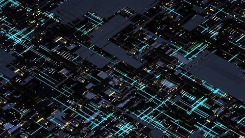 Futuristic Digital Circuit Board Data Flow Background Animation