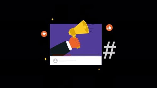 Flat Design Hand with Megaphone for Social Media Promotion