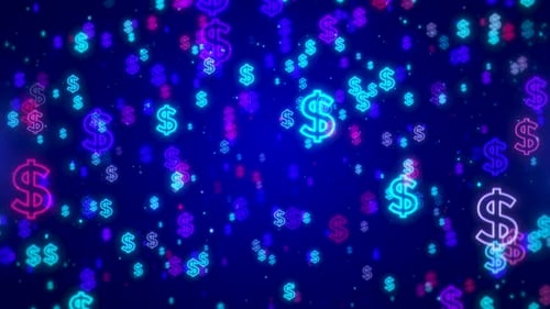 Glowing Dollar Symbols Animation On Dark Background