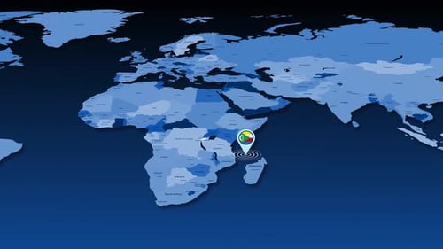 Animated World Map with Location Pin and Country Flag