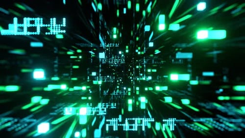 Cyan And Green Digital Neon Space Of Cubes And Dots Background Vj Loop In 4K