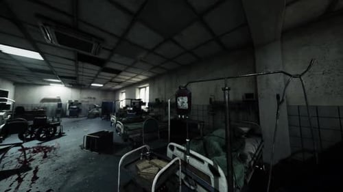 Abandoned Hospital Room with Old Medical Equipment in Dim Light