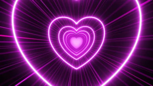 Pink Valentines Day Romantic Purple Love Neon Heart Tunnel Background Animation 4k Loop