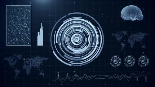 Futuristic Technology HUD Display with Brain Scan and Data Visualization