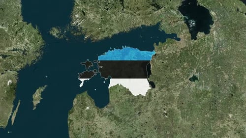 Animated Map Zoom to Estonia with Flag Reveal