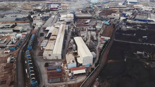 Industry Park with Power Plant and Coal Bulk Storage Terminal with Coal Heaps