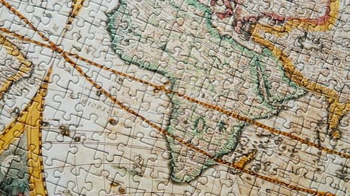 Dynamic View Finished Puzzle Displaying Vintage Global Chart Jigsaw Connected