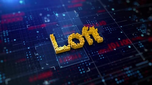 Animated Voxel Text Display on Futuristic Digital Grid