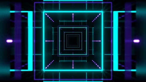 Purple And Turquoise Geometric Neon Rotating Design Background Vj Loop In 4K