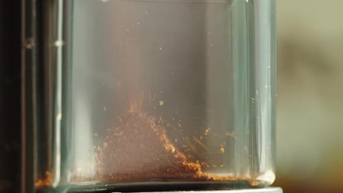 Electric Coffee Grinder Preparing to Grind Coffee in Shop Barista Making Specialty Drink