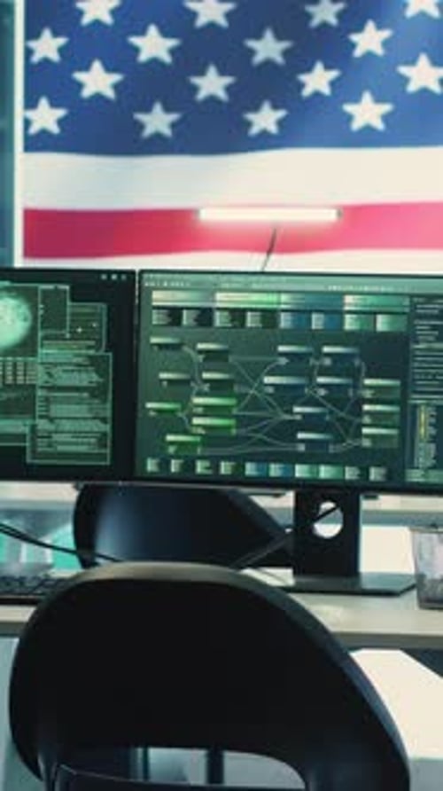 Desk with Code and the American Flag