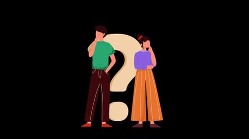 Animated Thinking People with Question Mark Illustration