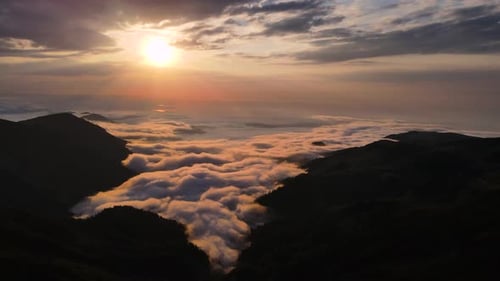 Sunset And Sea Of Fog From The Mountaintop