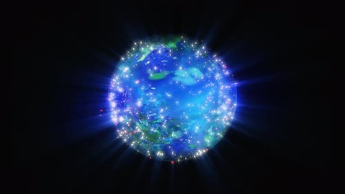 Animated Global Network Connection with Glowing Digital Lines