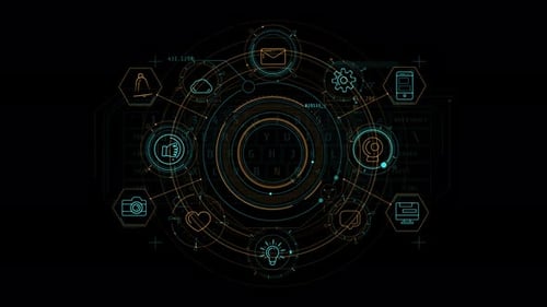 Futuristic HUD Interface with Animated Icons
