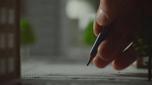 Architect Drawing Blueprint Details in Workplace