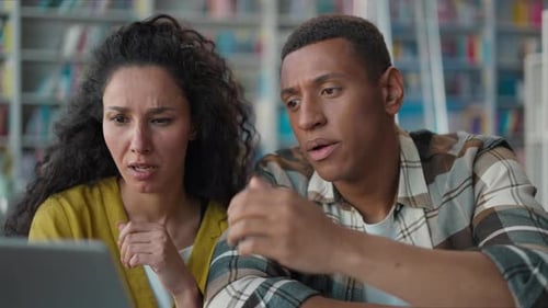 Unhappy Ethnic Students Losing Online Bad Result Indian Hispanic Woman African American Man