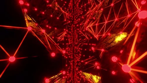 3D Render Animation of Tunnel with Red Geometric Neon Illumination