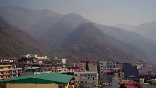 Mountains of Rishikesh City Covered in Smoke