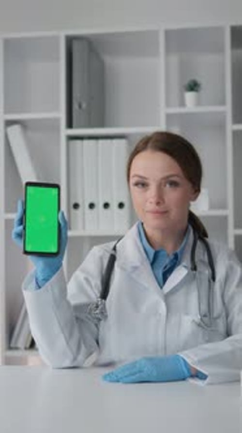 Smartphone Green Screen Chroma Key Decorated in White Colors with Modern Furniture Doctor's