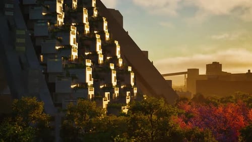 Impresionante diseño arquitectónico de un edificio moderno al atardecer en un entorno urbano