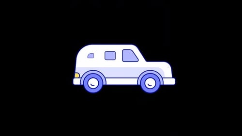 Animated White Car Driving in Flat Design Style
