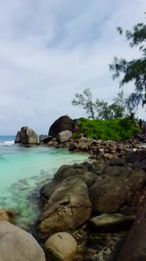 Rocky Tropical Coastline with Turquoise Water Seychelles Mahe
