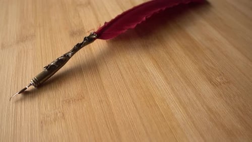 Close Up of an Antique Fountain Pen on Wood