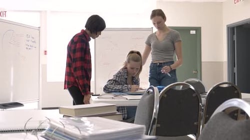 High school students learn together in classroom for education in real time