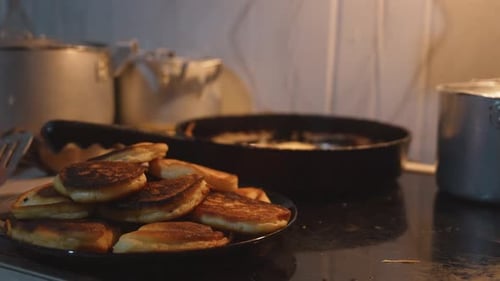 Close Up of Pancakes on Kitchen Counter